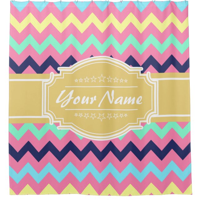 Chevron Pattern Personalised Shower Curtain #17 (Front)