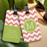 Chevron Pattern Single Monogram - Coral and Lime Luggage Tag<br><div class="desc">Travel in style with this colourful design and an area for monograms. If you need to adjust the artwork or change the font,  you can click on the customise area. This will take you to the design tool where you can make many changes.</div>