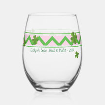 Chevron Pattern, St. Patrick Shamrock Wine Glass