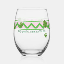 Chevron Pattern, St. Patrick Shamrock Wine Glasses