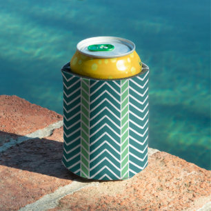 Chevron Pattern Teal Can Cooler