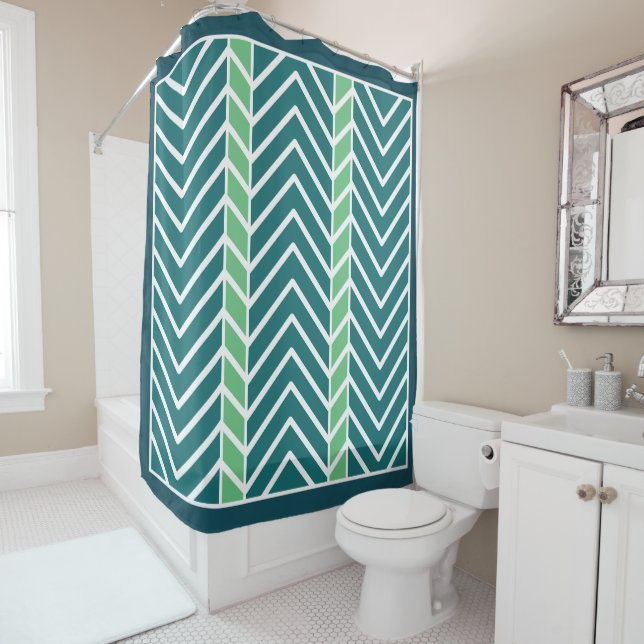 Chevron Pattern Teal Shower Curtain (In Situ)