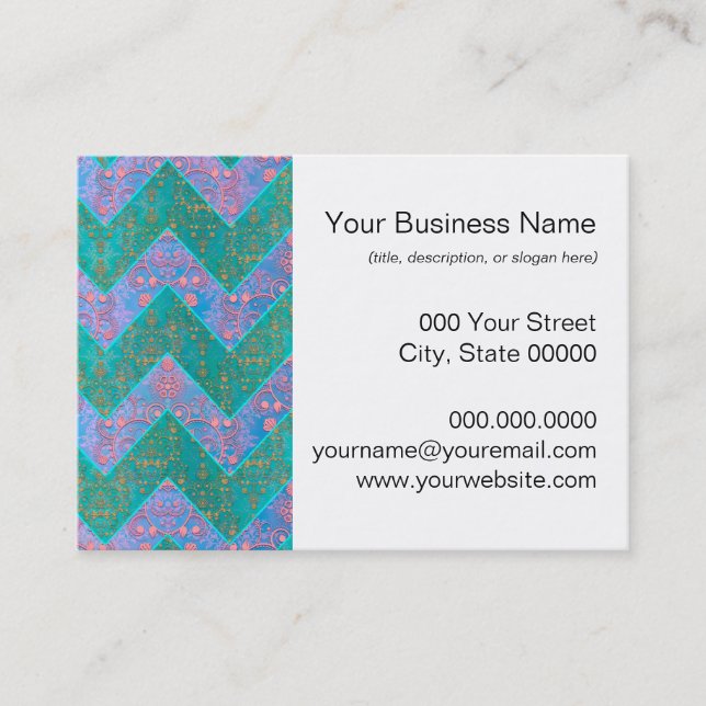 Chevron Pattern Turquoise Purple Blue Damask Business Card (Front)