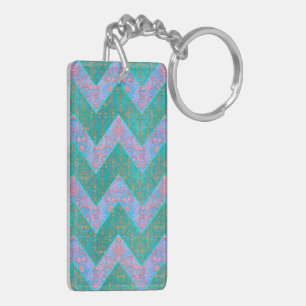 Chevron Pattern Turquoise Purple Blue Damask Key Ring