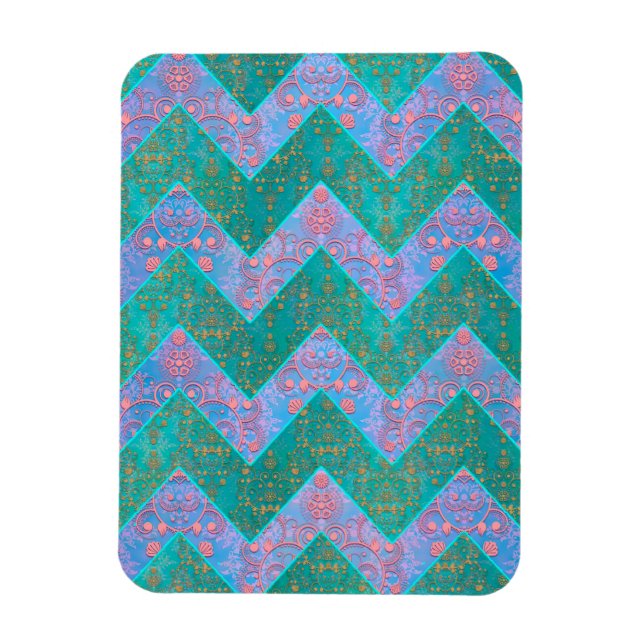 Chevron Pattern Turquoise Purple Blue Damask Magnet (Vertical)