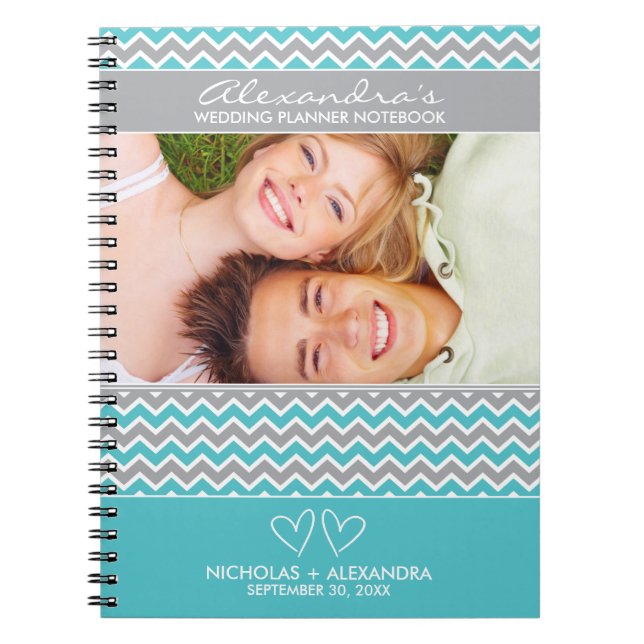Chevron Pattern Wedding Planner Notebook (aqua) (Front)