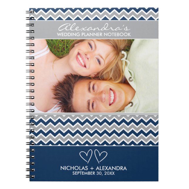 Chevron Pattern Wedding Planner Notebook (navy) (Front)