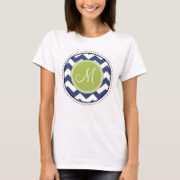 Chevron Pattern with Monogram - Navy Lime