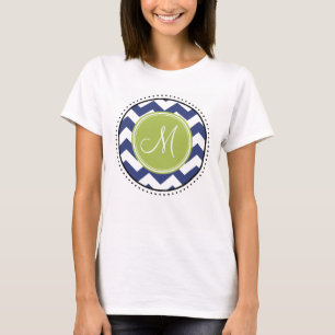 Chevron Pattern with Monogram - Navy Lime T-Shirt
