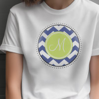 Chevron Pattern with Monogram - Navy Lime