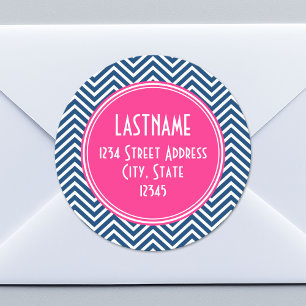 Chevron Pattern with Monogram - Navy Magenta Classic Round Sticker