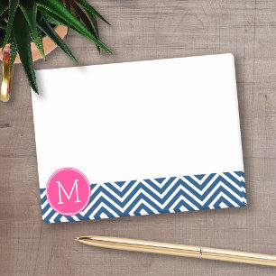 Chevron Pattern with Monogram - Navy Magenta Post-it Notes