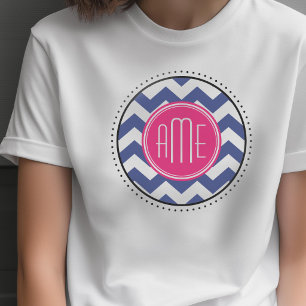 Chevron Pattern with Monogram - Navy Magenta T-Shirt