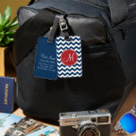 Chevron Pattern with Monogram - Navy Red Luggage Tag<br><div class="desc">Travel in style with this colourful design and an area for monograms. If you need to adjust the artwork or change the font,  you can click on the design tool where you can make many changes.</div>
