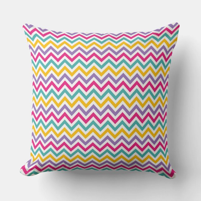  Chevron Pattern with Teal and Purple Stripe Cushion (Front)