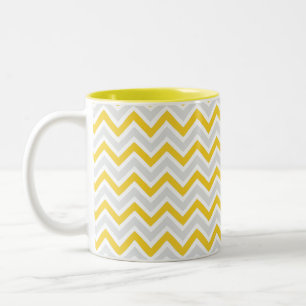 Chevron Pattern Yellow & Grey Modern Two-Tone Coffee Mug