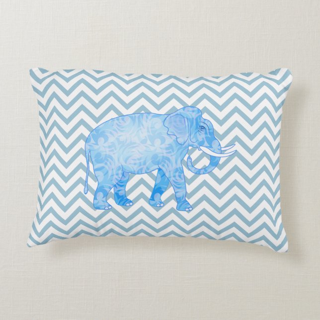 Chevron Patterned Blue Elephant Decorative Cushion (Back)