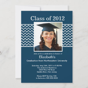 Chevron Photo Graduation Invitation - Blue & White