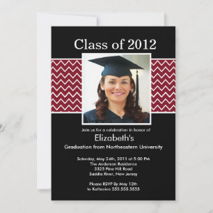 Chevron Photo Graduation Invitation - Maroon Black
