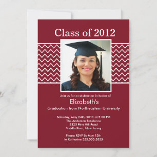 Chevron Photo Graduation Invitation - Maroon White