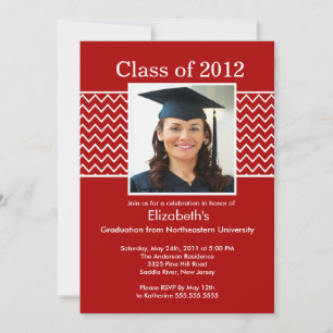 Chevron Photo Graduation Invitation - Red & White
