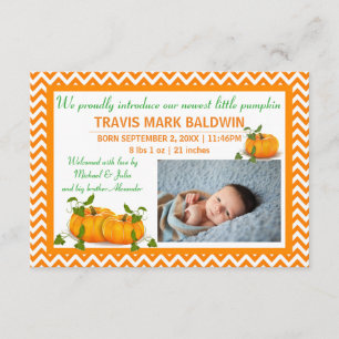 Chevron Photo Pumpkin - 3x5 Birth Announcement