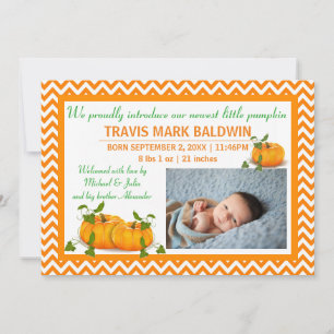 Chevron Photo Pumpkin - Birth Announcement