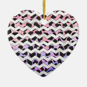 Chevron Pink and Black Dalmation Ceramic Ornament