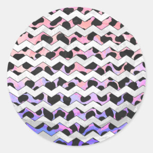 Chevron Pink and Black Dalmation Classic Round Sticker