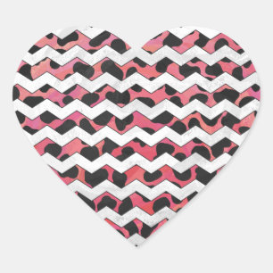 Chevron Pink and Black Dalmation Heart Sticker