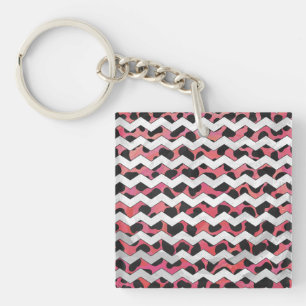 Chevron Pink and Black Dalmation Key Ring