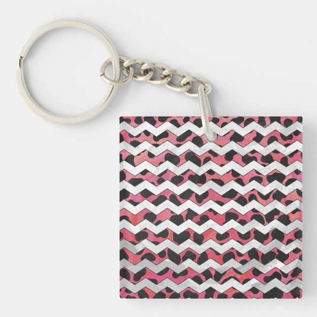 Chevron Pink and Black Dalmation Key Ring (Front)