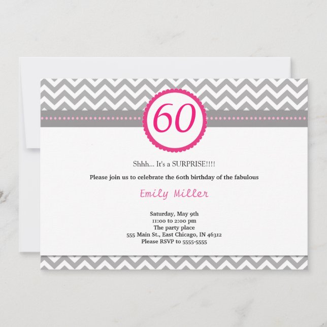 Chevron Pink Birthday Invitation (Front)