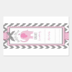 Chevron Pink Elephant Book Plate Label