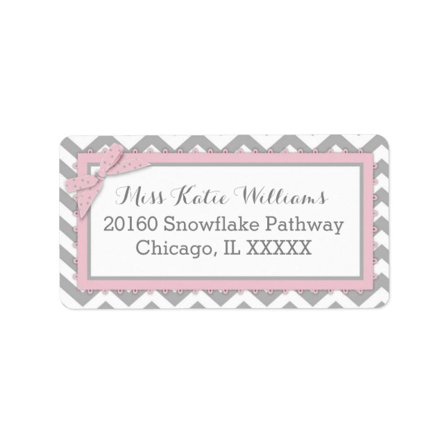 Chevron Pink Polka-dot Bow Baby Girl Label (Front)