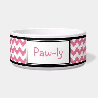 Chevron Pink & White Personalised Dog Bowl