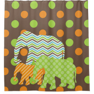 Chevron Polka Dots Stripes Colourful Elephants Shower Curtain