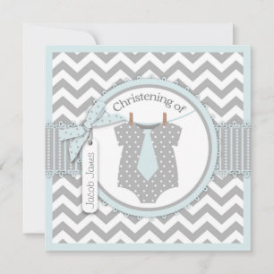 Chevron Print and Tie Christening Invitation