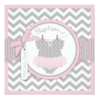 Chevron Print and Tutu Baptism Invitation SQ-PKGY2