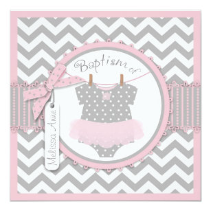 Chevron Print and Tutu Baptism Invitation SQ-PKGY2