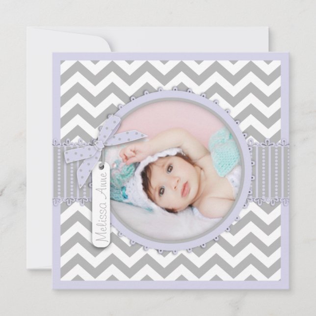 Chevron Print Baptism Invitation Photo Card SQ-LV (Front)