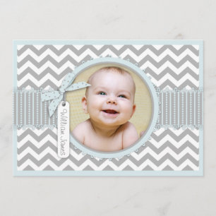 Chevron Print Birth Announcement Photo Card A7-BL