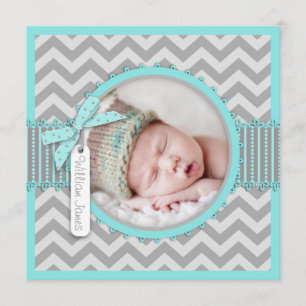 Chevron Print Birth Announcement Photo Card SQ-AQ