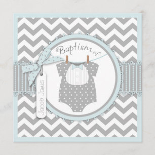 Chevron Print & Bow Tie Baptism Invitation SQ-BLGY