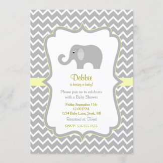 Chevron print elephant baby shower invite