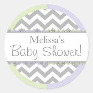 Chevron Print Mint Lavender Contrast Baby Shower Classic Round Sticker