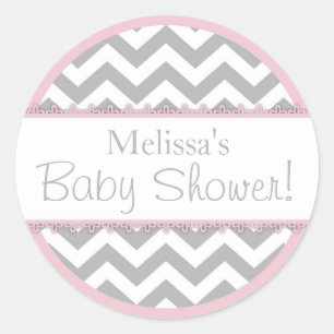 Chevron Print & Pink Contrast Baby Shower Classic Round Sticker