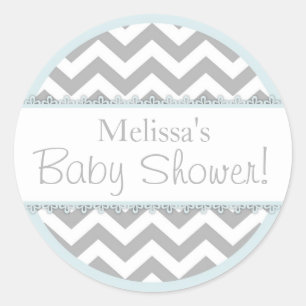 Chevron Print & Powder Blue Contrast Baby Shower Classic Round Sticker