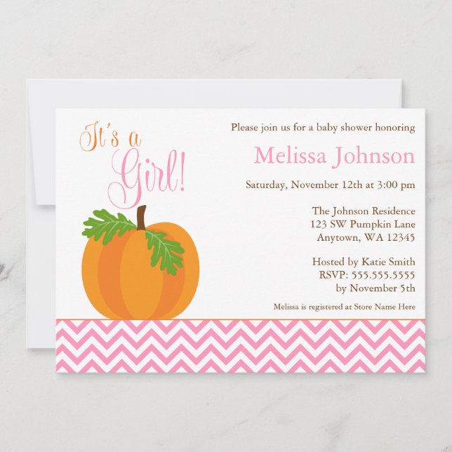 Chevron Pumpkin Fall Girl Baby Shower Invitation (Front)