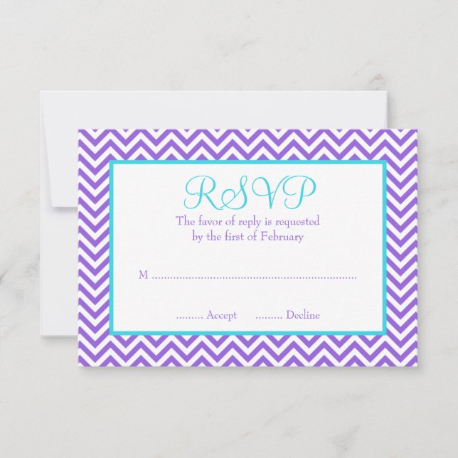 Chevron Purple Teal Blue Bat Mitzvah RSVP (Front)